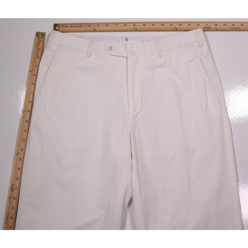 Borrelli Napoli Solid White Flat Front Cotton Chi… - image 4